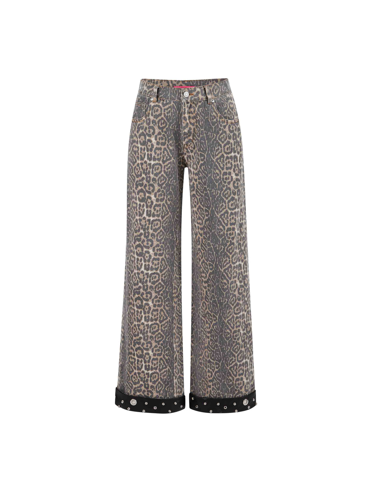 Studded Leopard Wide-Leg Jeans