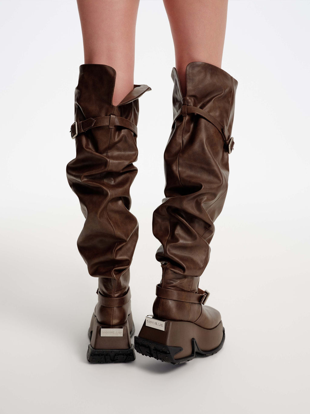 NEMESIS Buckle Platform OTK Boots Cocoa Brown