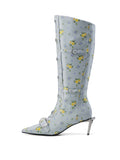 CHLORIS Floral Buckle Knee-High Boots