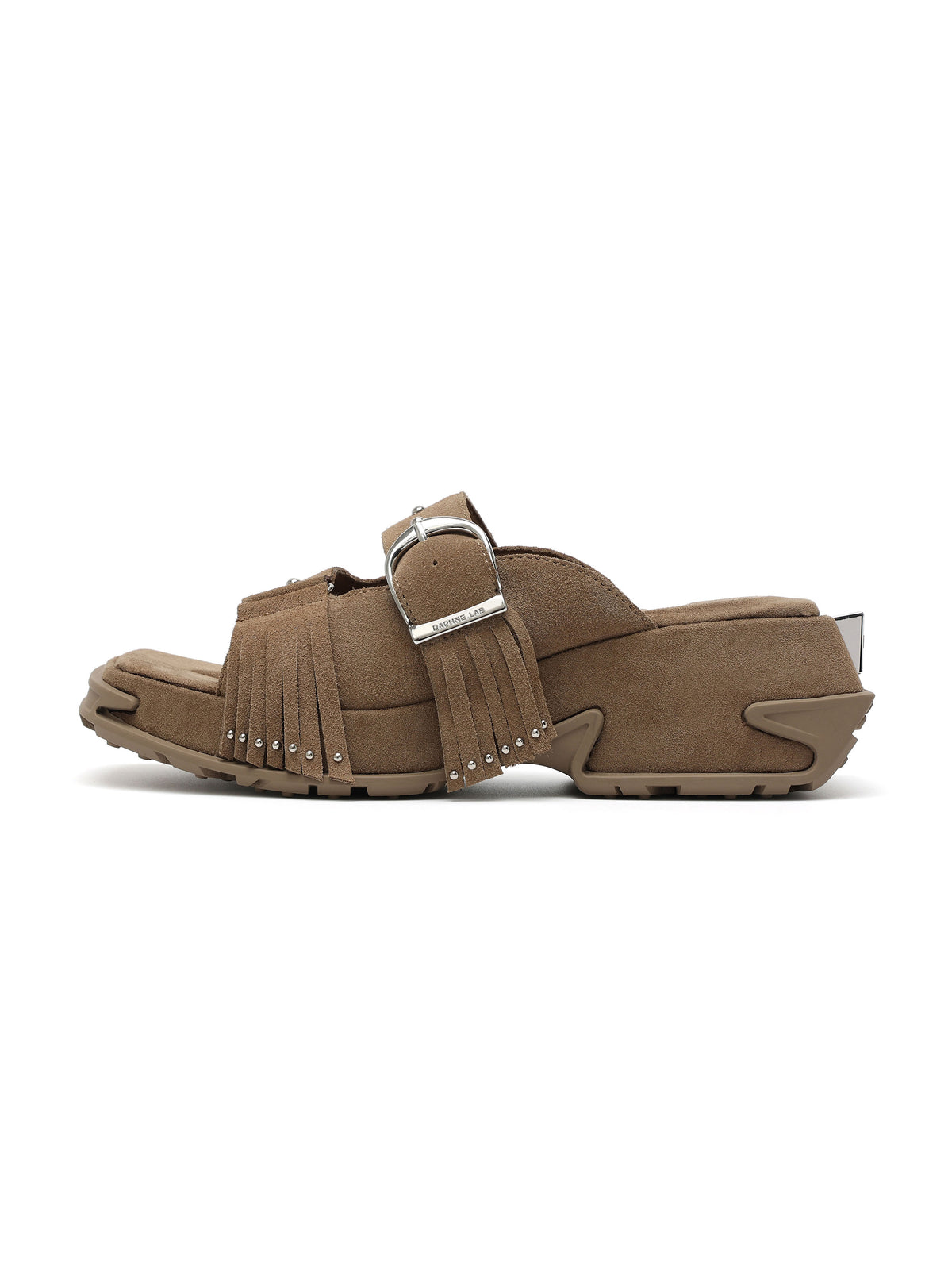 HECATE Fringe Platform Slides Khaki Brown