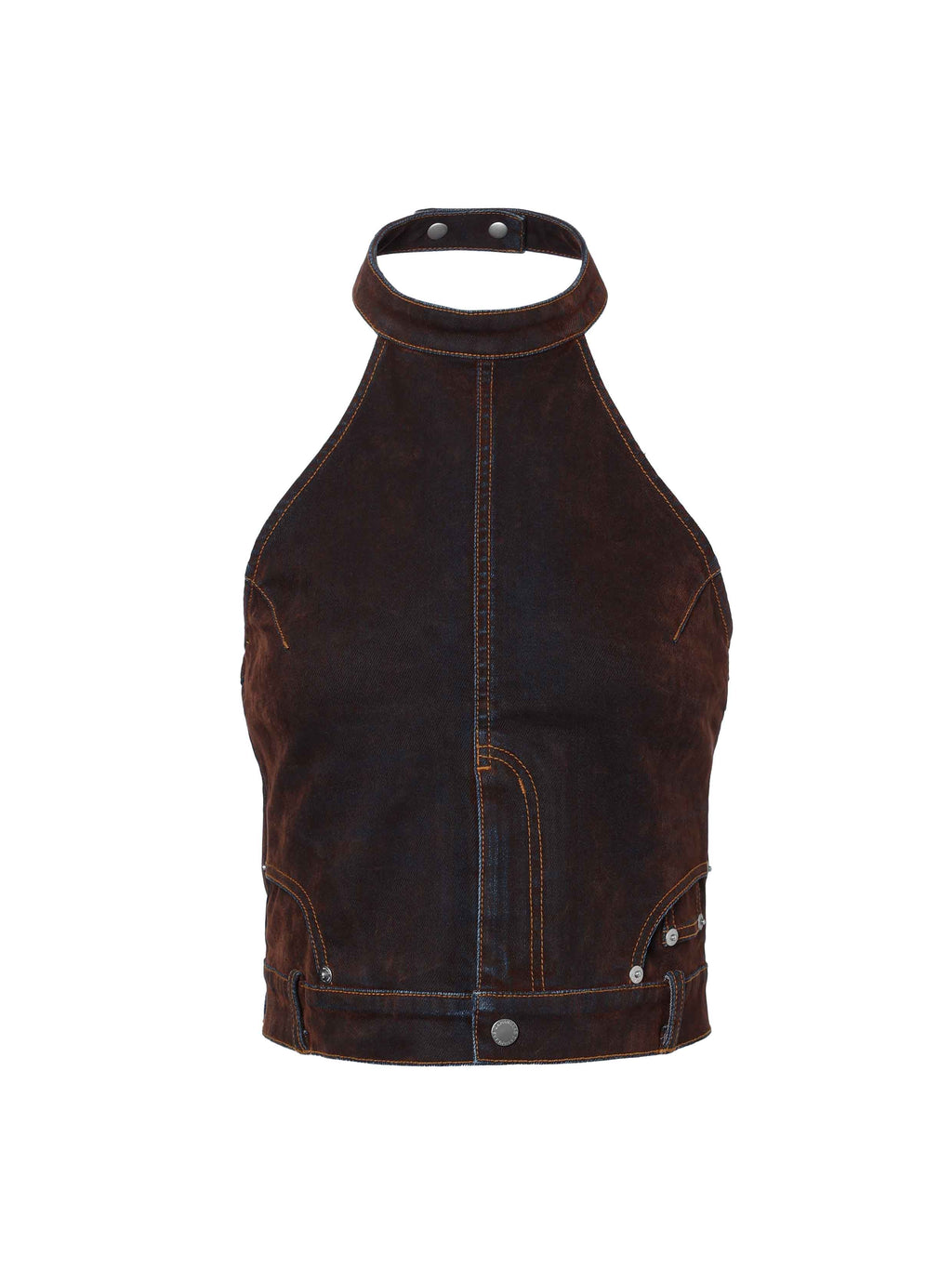 Washed Moto Halter Top Mahogany Brown