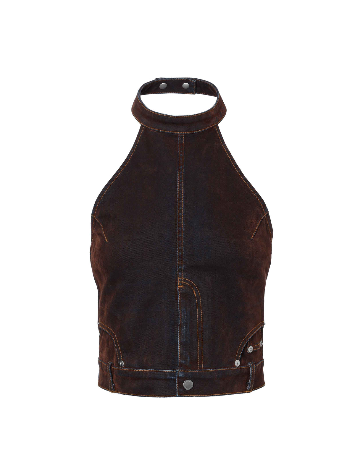 Washed Moto Halter Top Mahogany Brown