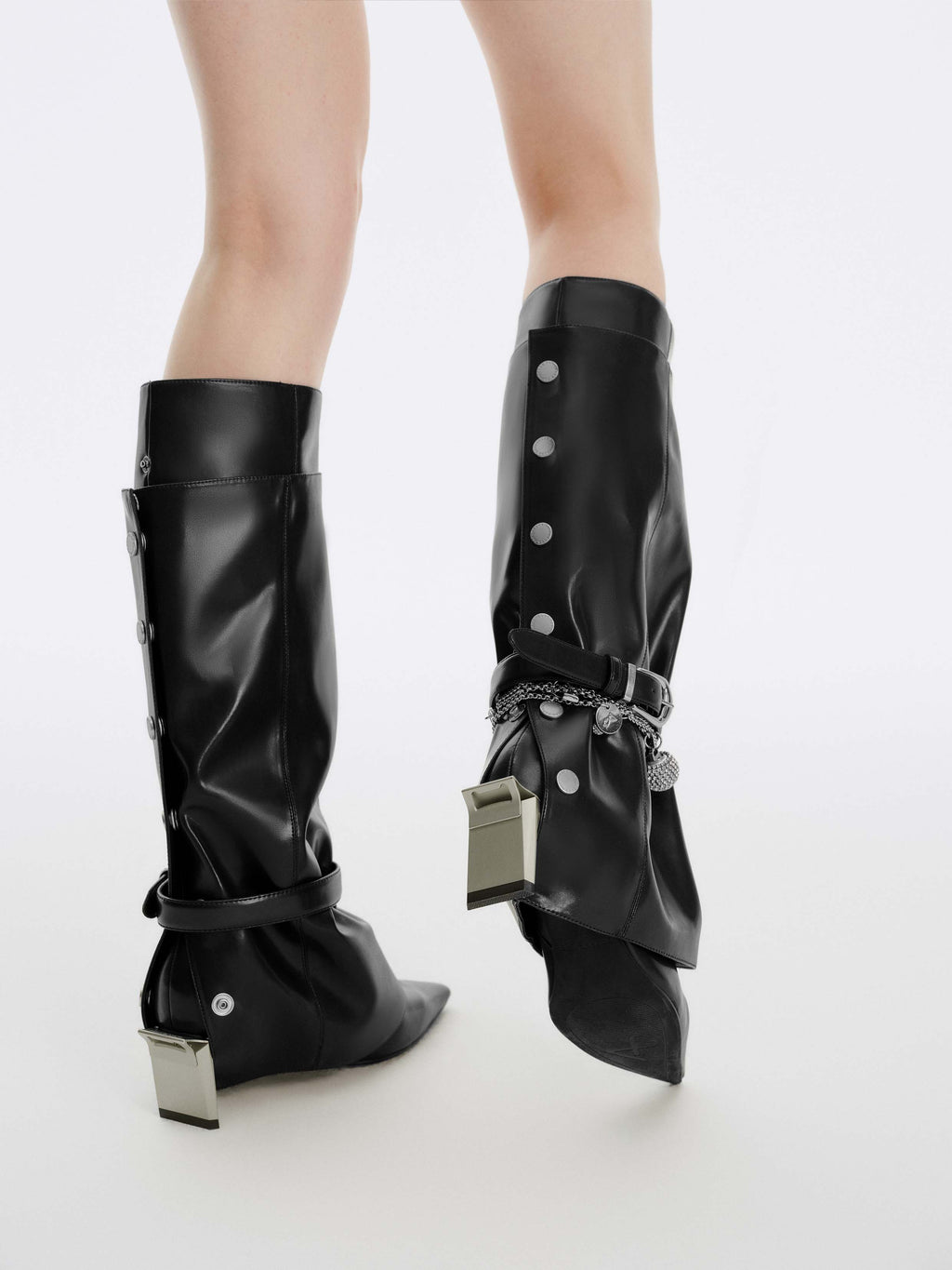 KER Detachable Gaiter Knee-High Boots Black