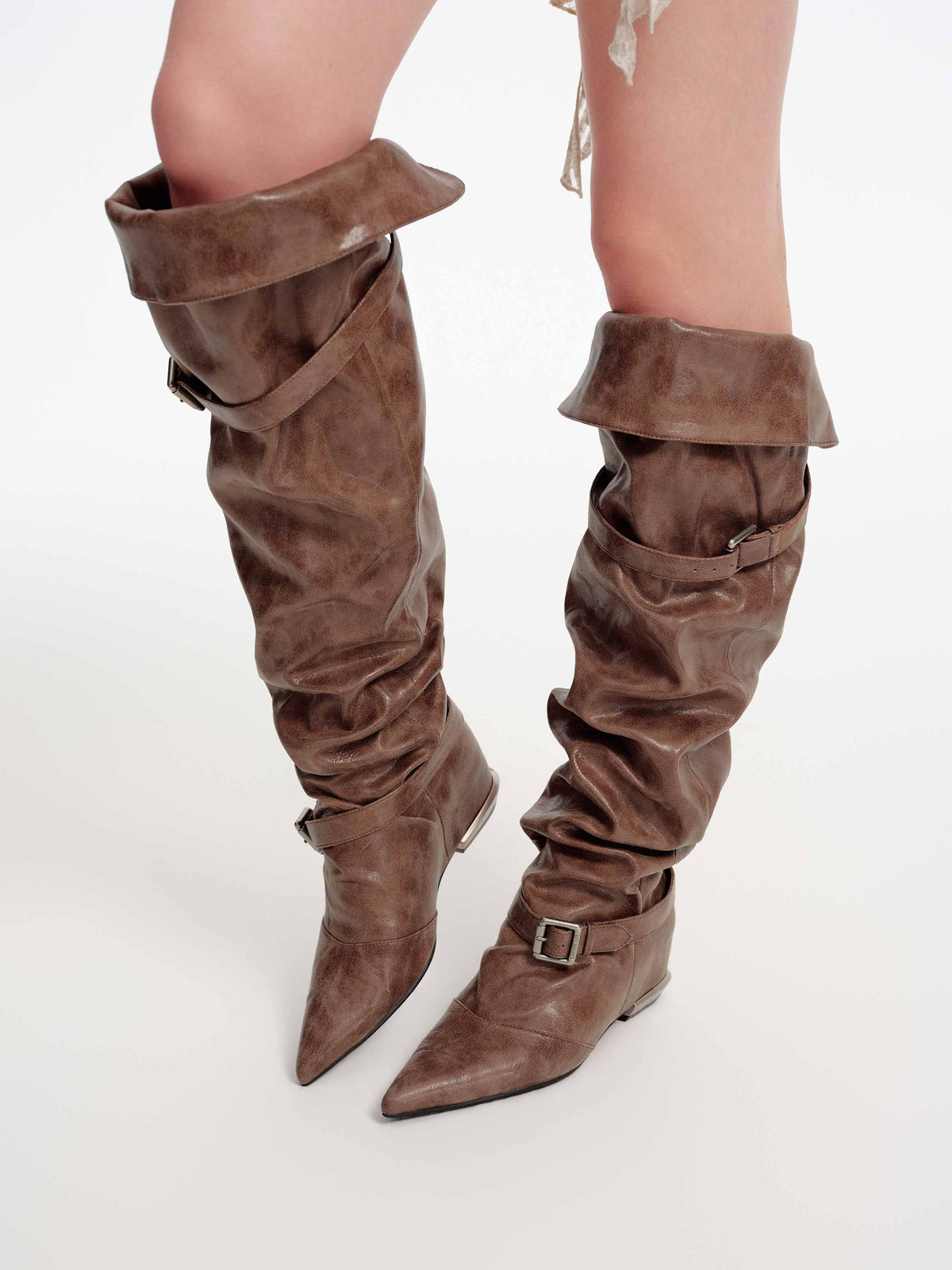 PEITHO Pointed-Toe Wedge OTK Boots Cocoa Brown