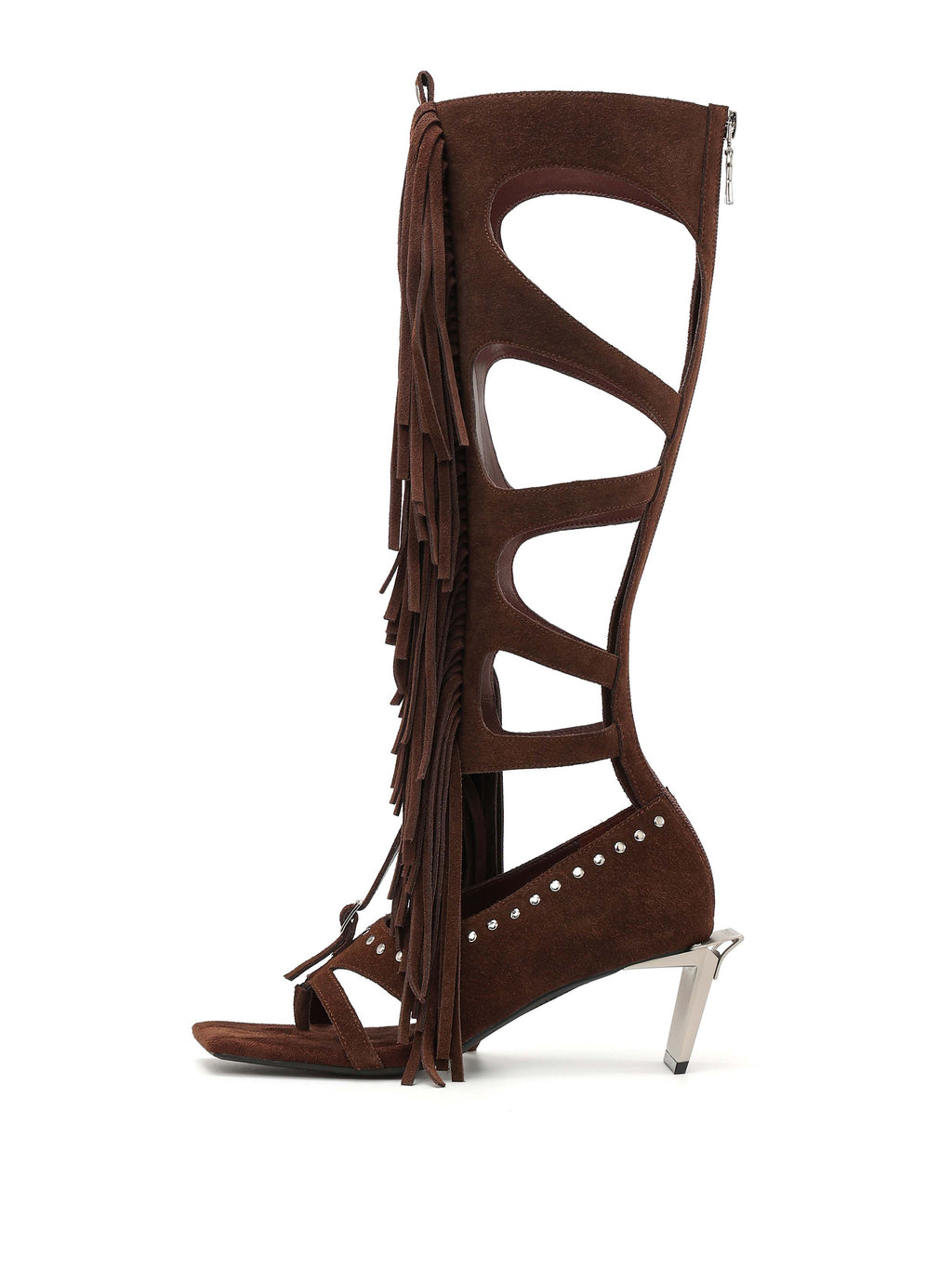 DRYOPE Fringe Thong Knee-High Boots Cocoa Brown