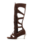 DRYOPE Fringe Thong Knee-High Boots Cocoa Brown