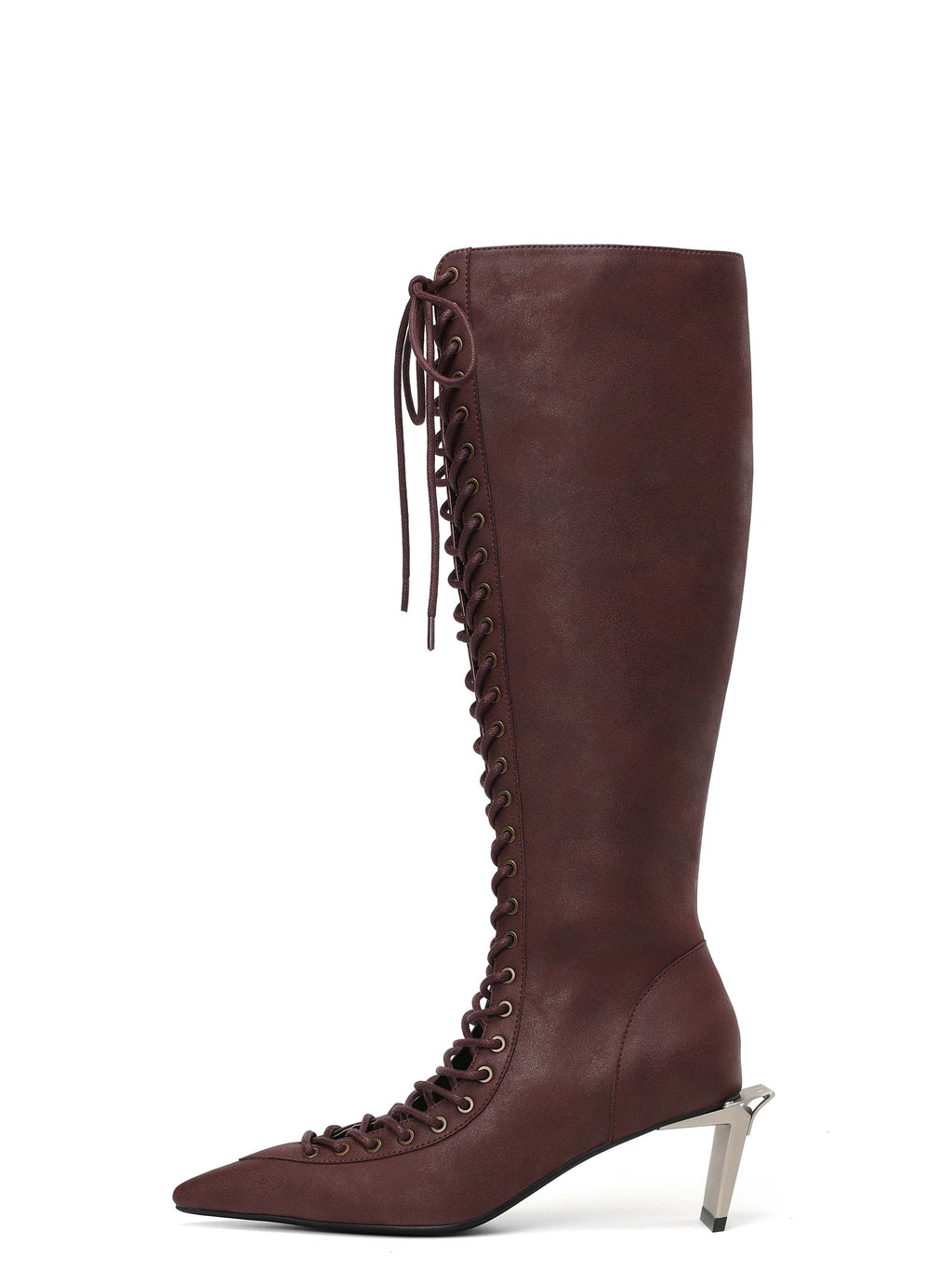 MELINOE Lace-Up Knee-High Boots Cocoa Brown