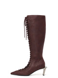 MELINOE Lace-Up Knee-High Boots Cocoa Brown
