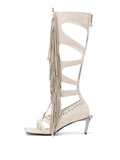 DRYOPE Fringe Thong Knee-High Boots Ivory White