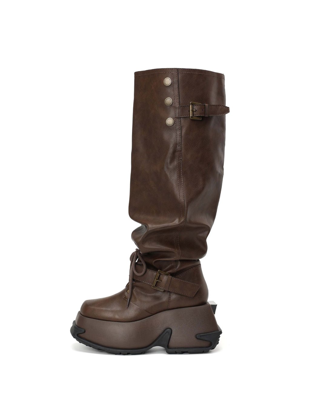ARTEMIS Sculptural Platform OTK Boots Cocoa Brown