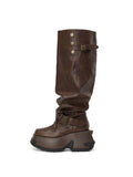 ARTEMIS Sculptural Platform OTK Boots Cocoa Brown