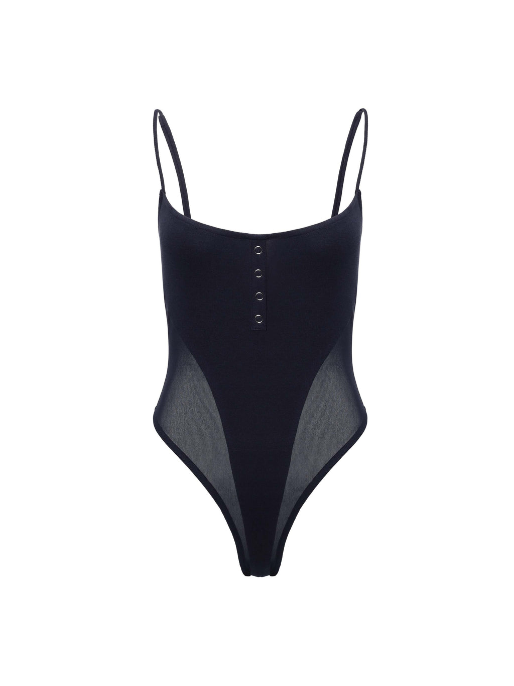 Sheer-Panel Cami Bodysuit Dark Navy Blue