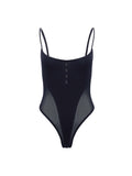 Sheer-Panel Cami Bodysuit Dark Navy Blue