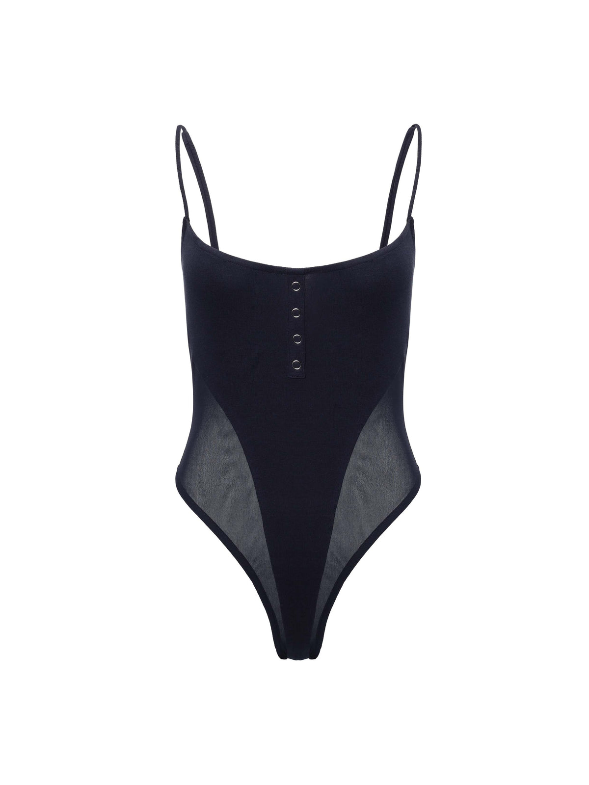 Sheer-Panel Cami Bodysuit Dark Navy Blue