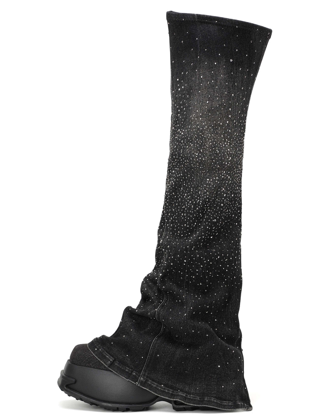 CASSIOPEIA Crystal Platform Gaiter OTK Boots Black Denim