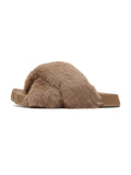 HESTIA Fur Cross-Strap Slides Khaki Brown
