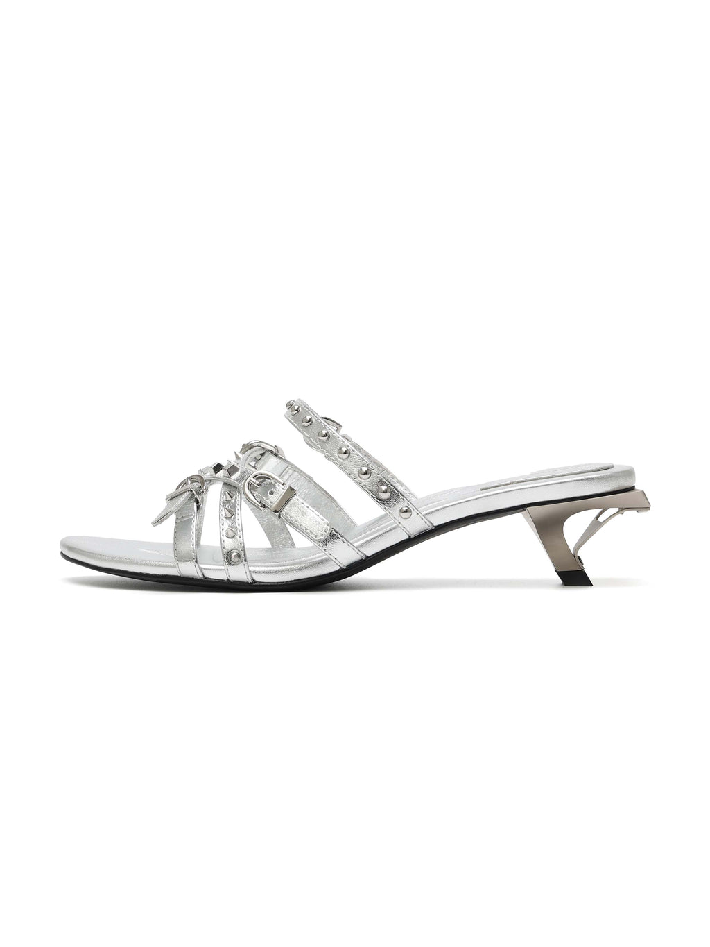 LEDA Studded Strappy Opener Heel Sandals Silver