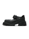 PASITHEA Mary Janes mit Blumenbesatz, klobig, Schwarz