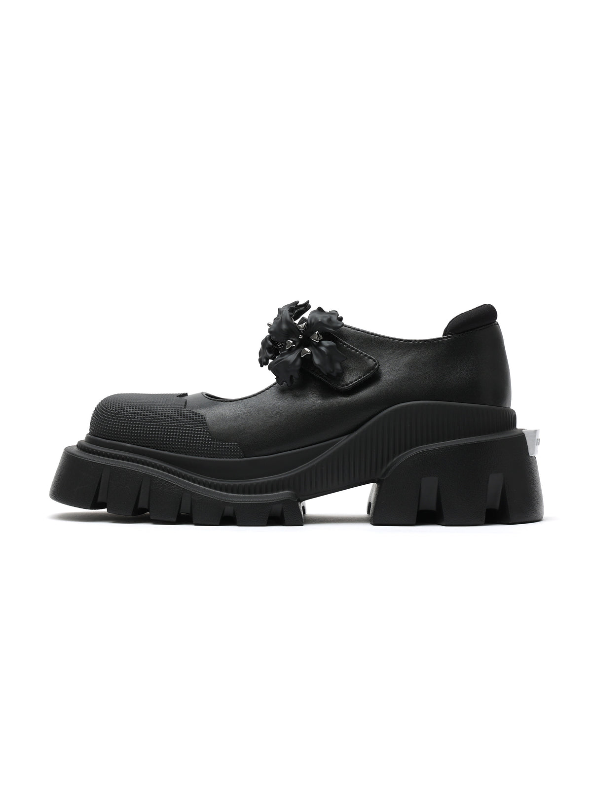 PASITHEA Mary Janes mit Blumenbesatz, klobig, Schwarz