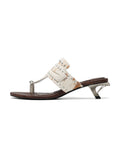 CARPO Horse Hair Studded Thong Opener Heel Sandals Brown Cow Print