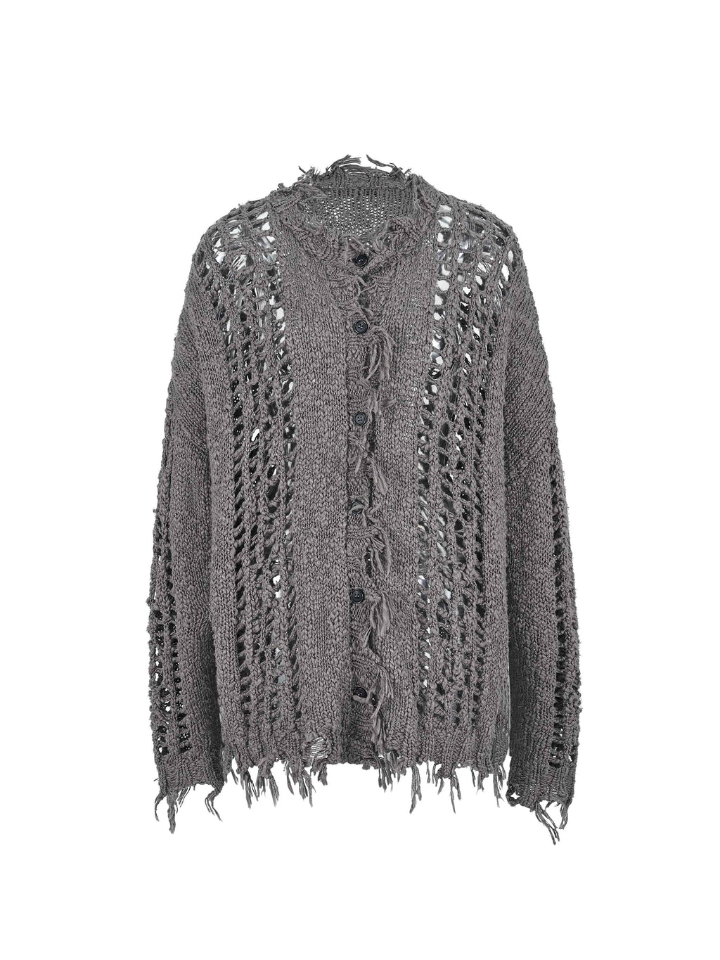 Distressed Open-Knit Oversized Cardigan Charcoal Gray