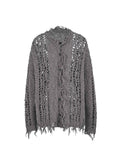 Distressed Open-Knit Oversized Cardigan Charcoal Gray