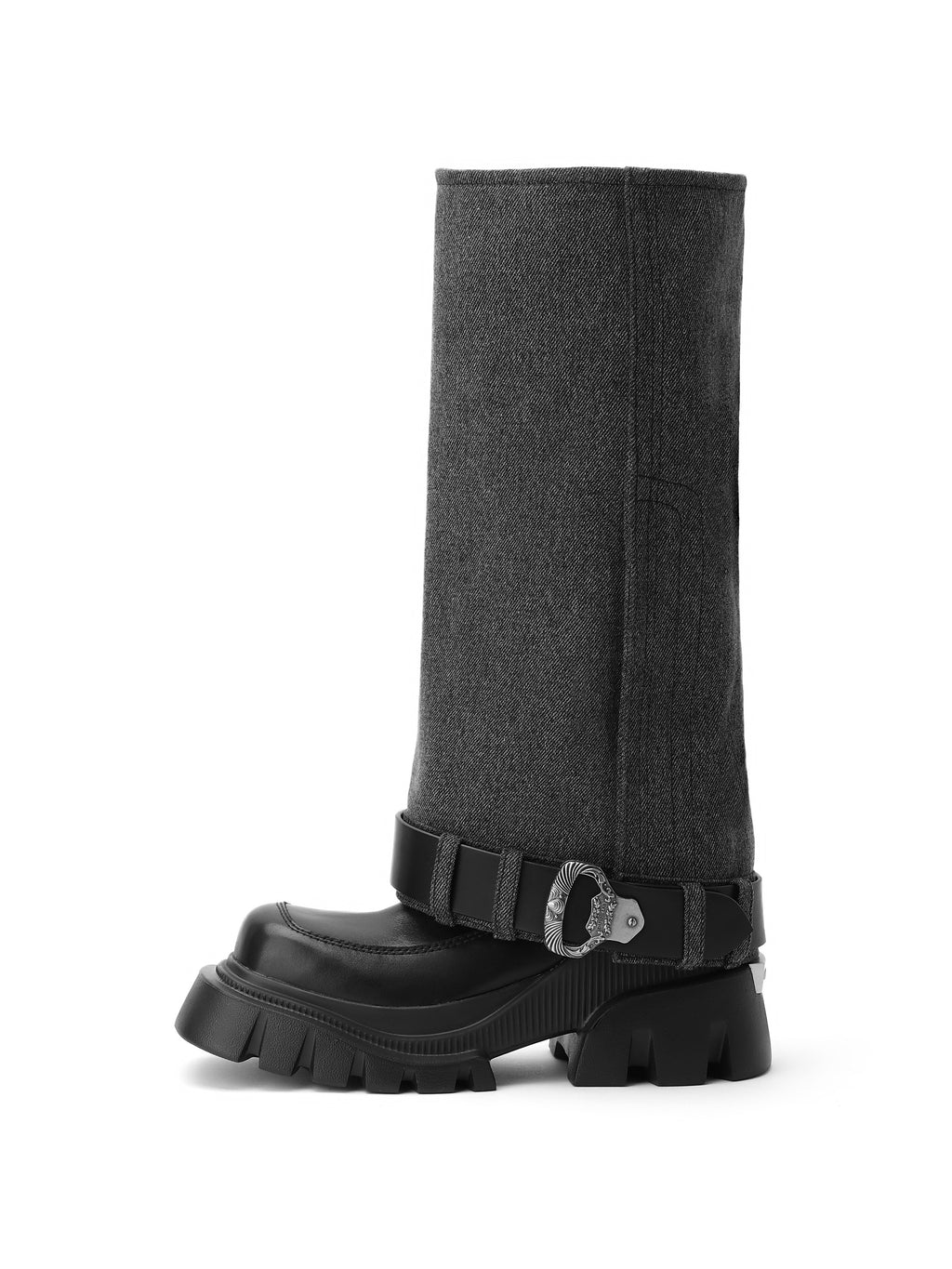 ENYO Gaiter Kniestiefel Schwarzer Denim