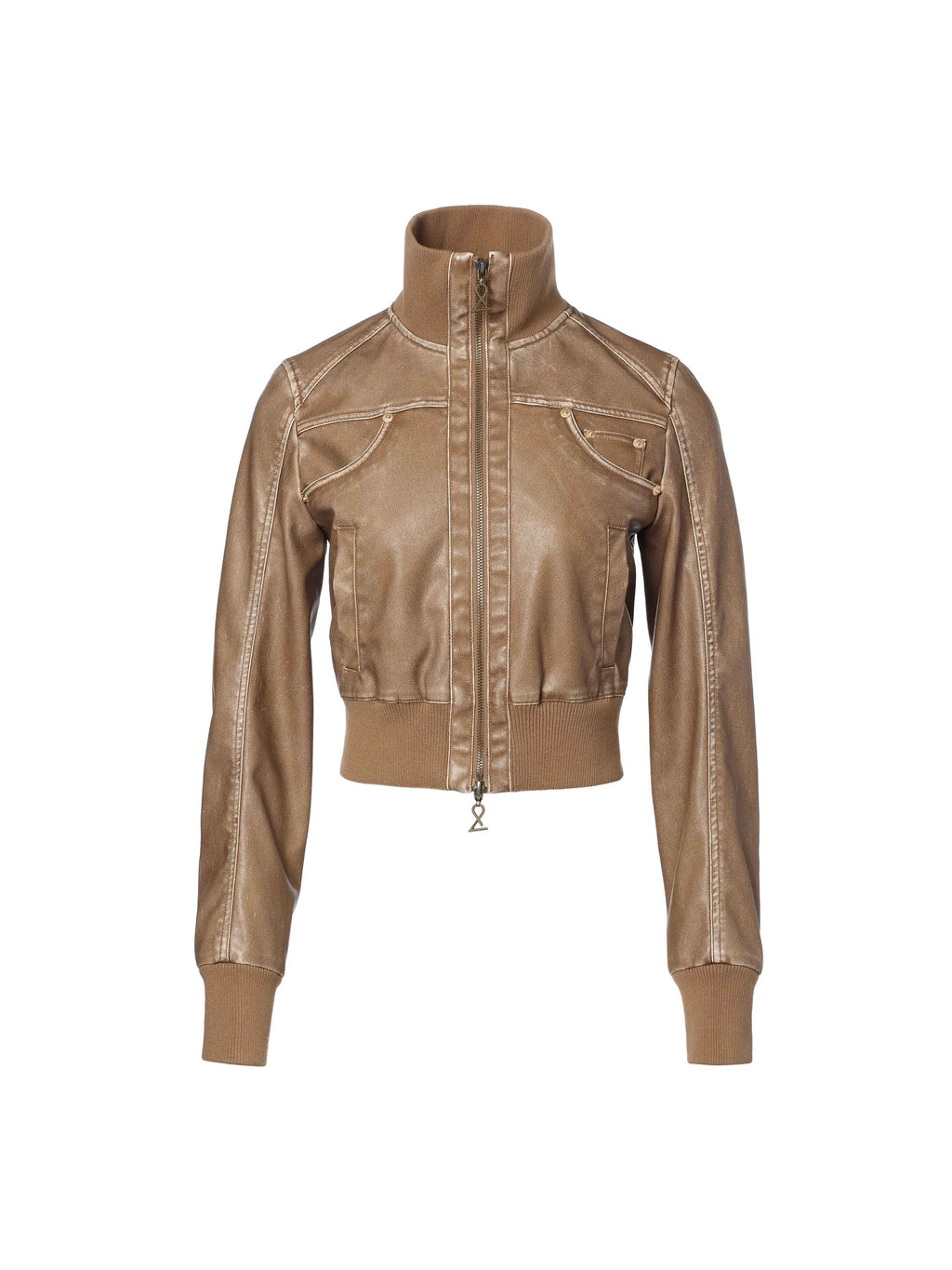 Vintage Washed Cropped Biker Jacket Light Brown