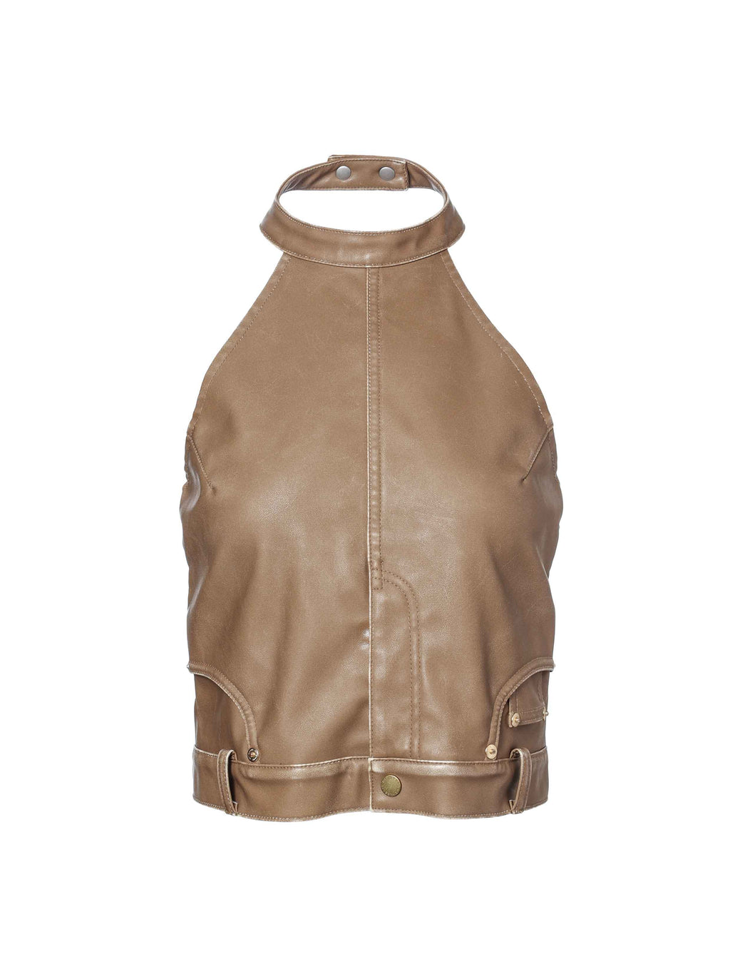 Washed Moto Halter Top Khaki Brown