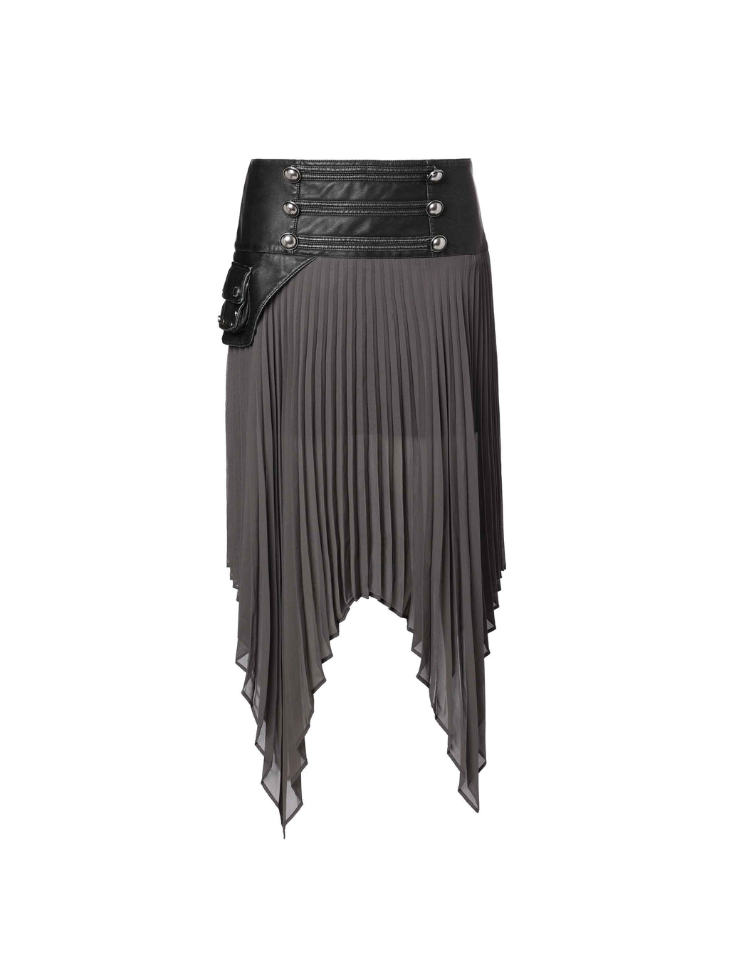 Pleated Leather-Waist Midi Skirt