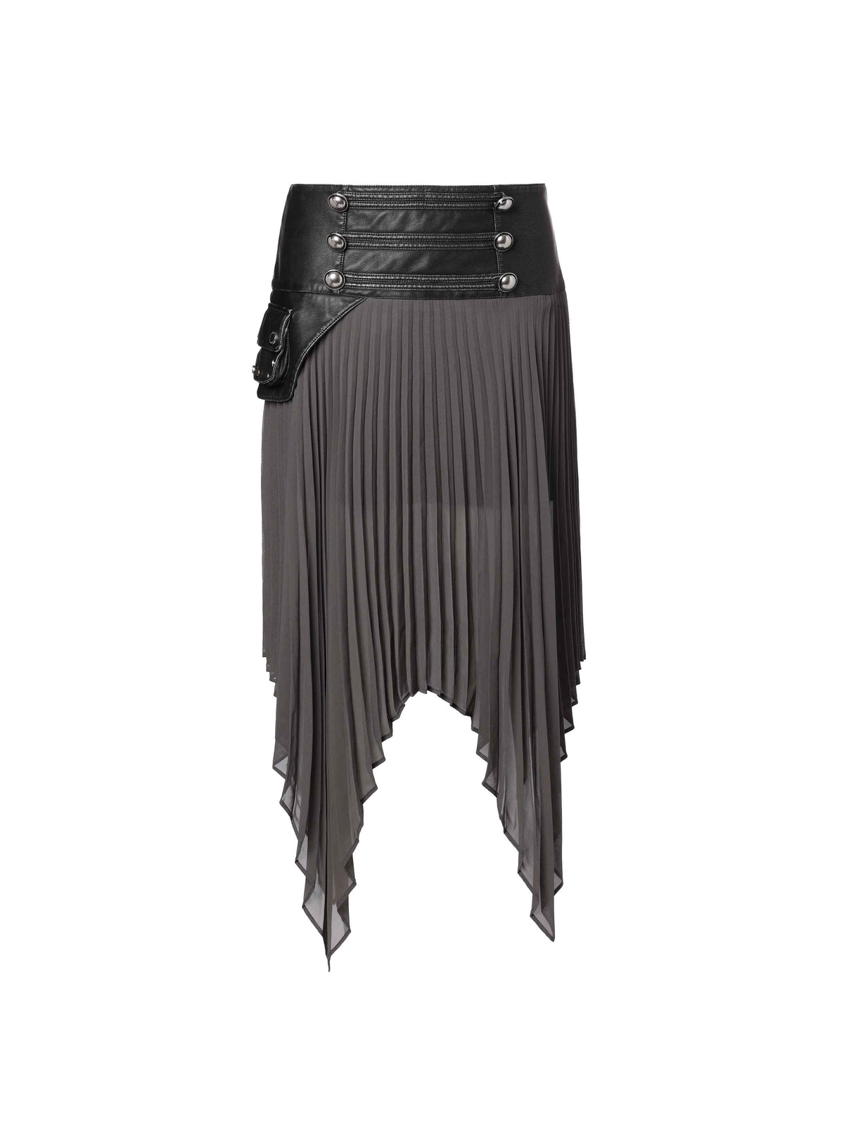 Pleated Leather-Waist Midi Skirt