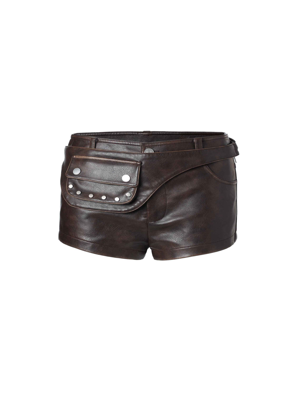 Detachable Belt Bag Distressed Shorts Brown