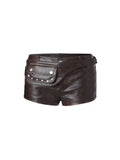 Detachable Belt Bag Distressed Shorts Brown