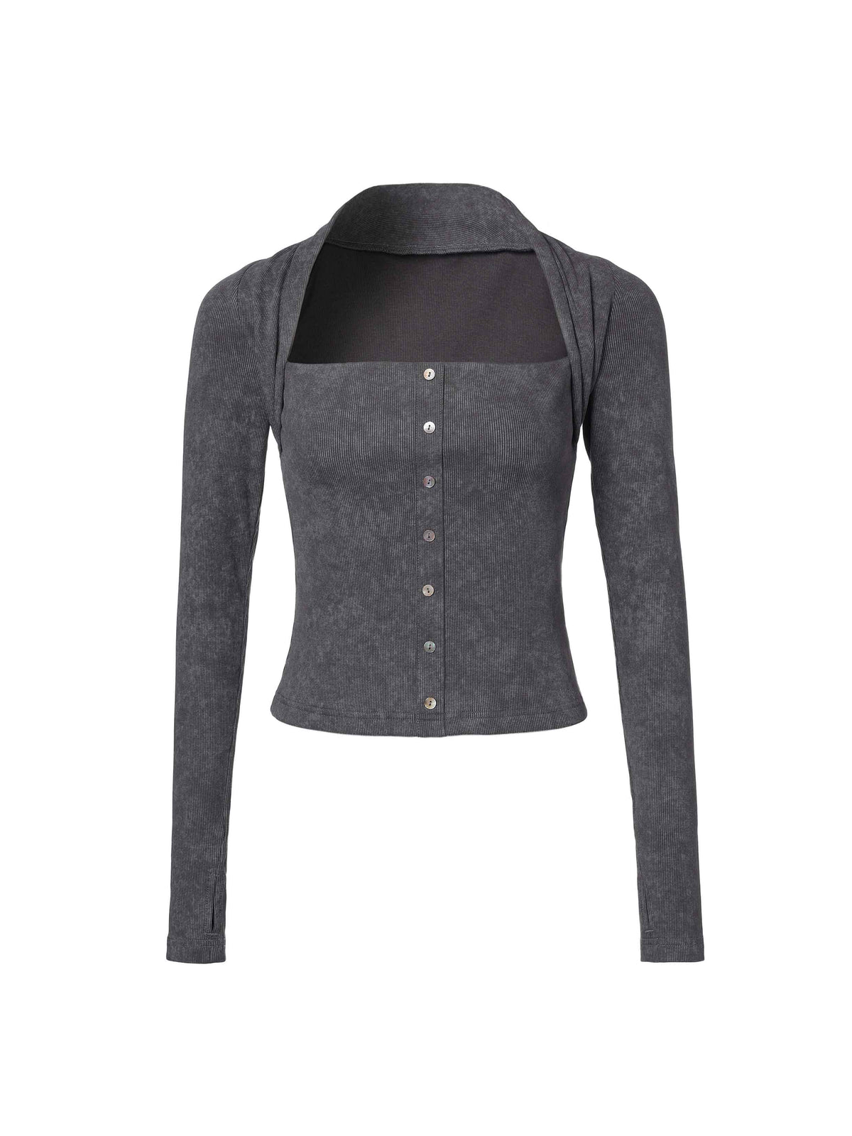 Layered-Look Square-Neck Knit Top