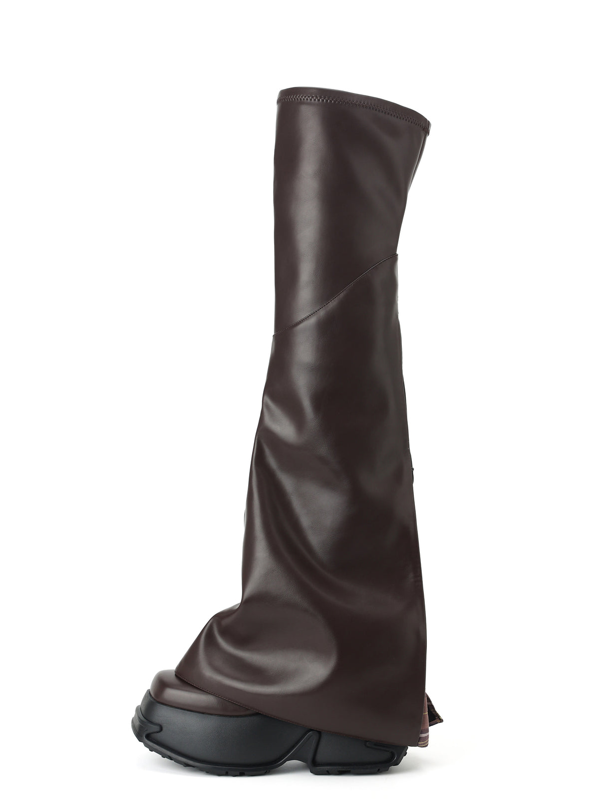 MOIRA Plaid-Panel Platform OTK Boots Chocolate Brown