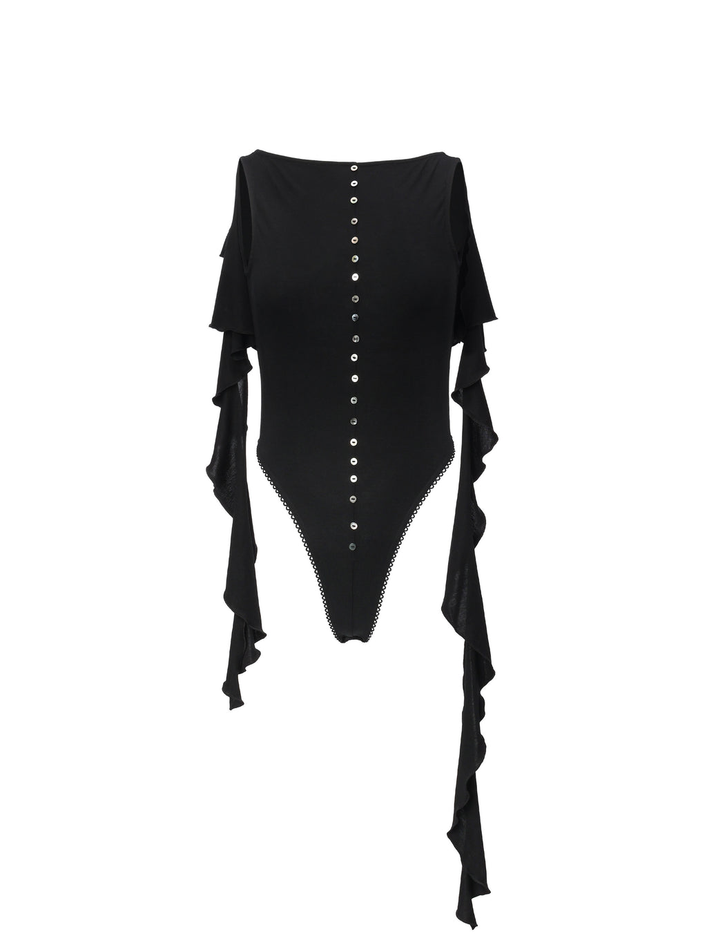 Ruffle Boat-Neck Bodysuit Black