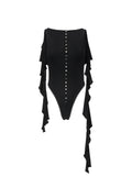 Ruffle Boat-Neck Bodysuit Black