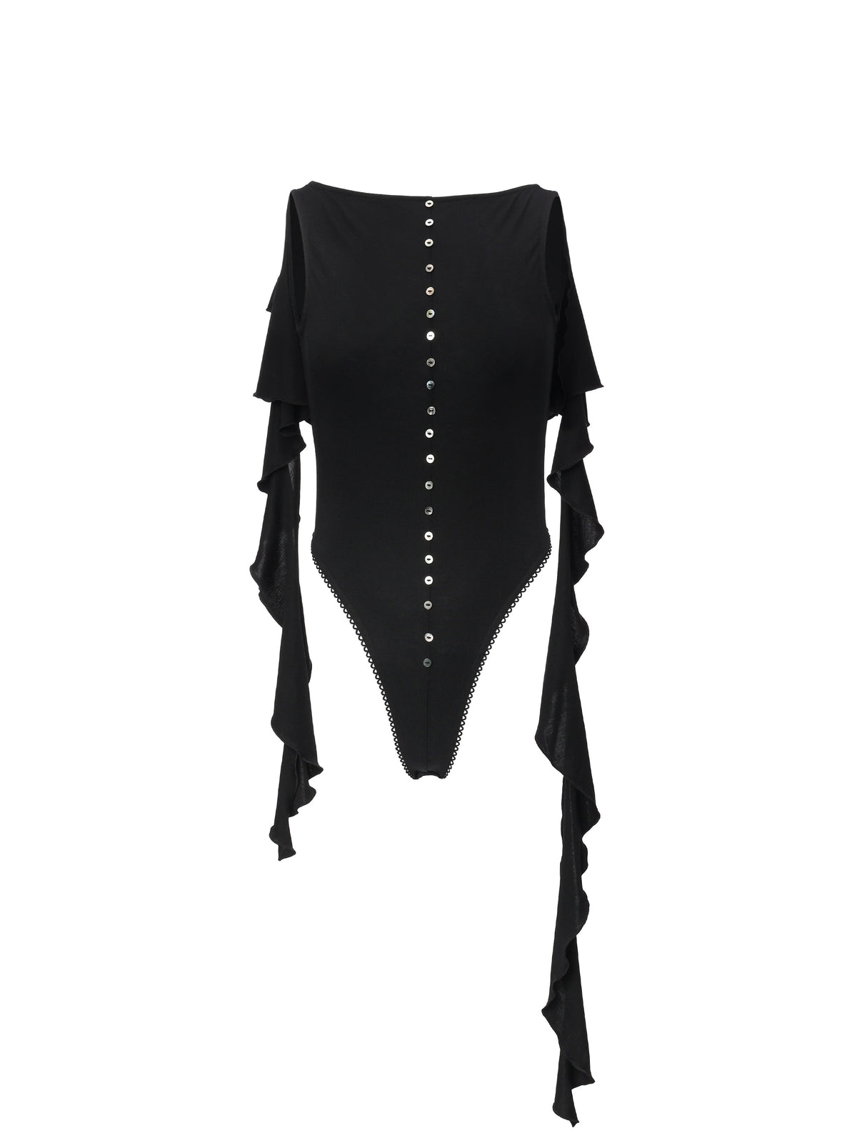 Ruffle Boat-Neck Bodysuit Black