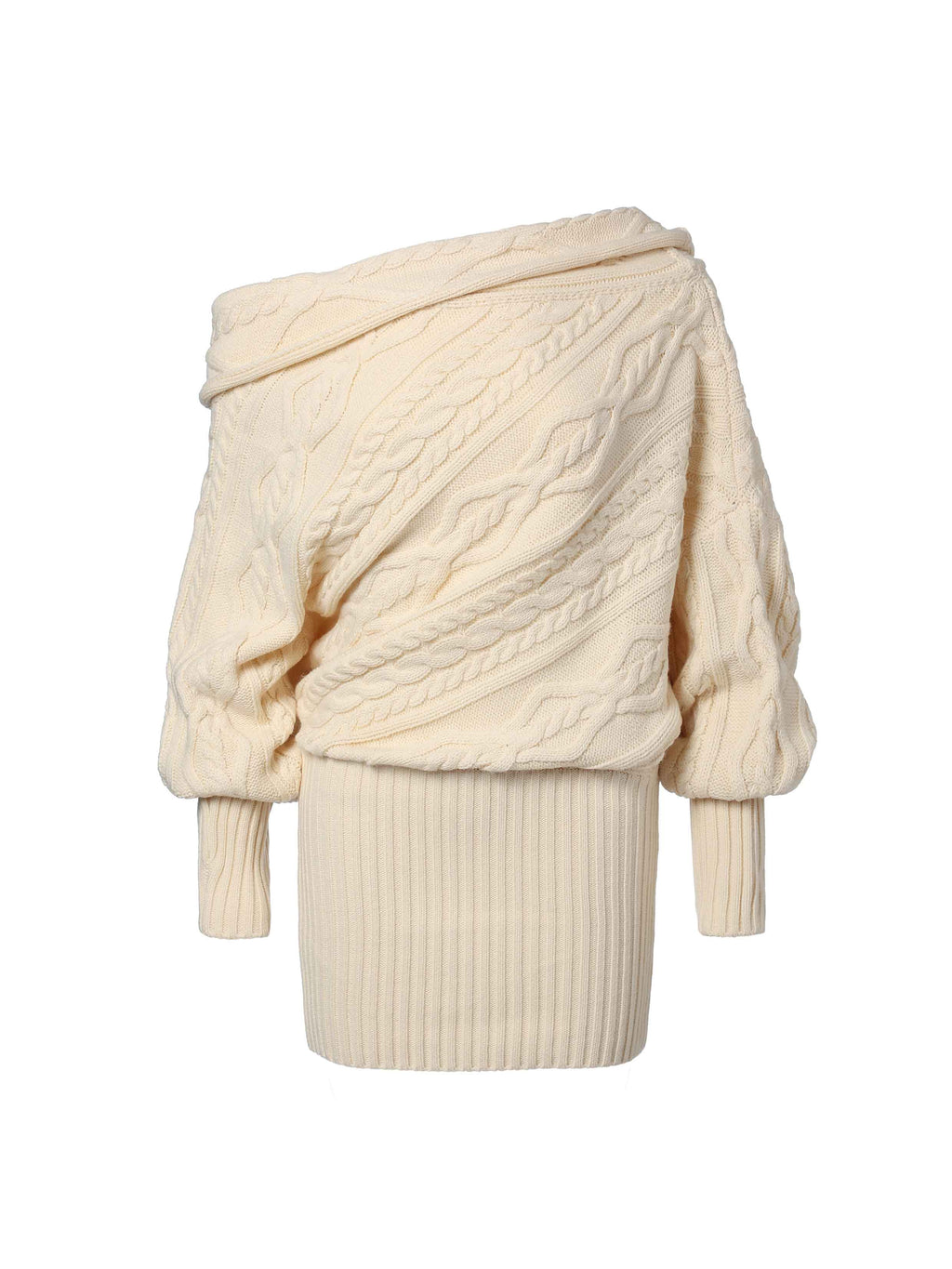 Asymmetric Cable-Knit Sweater Ivory White