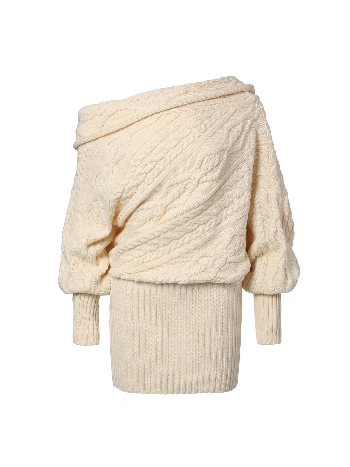Asymmetric Cable-Knit Sweater Ivory White