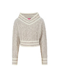 Convertible Off-Shoulder Cable Knit Sweater Oatmeal Cream