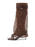 IDA Kniehohe Stiefel mit Zehenring aus gewebtem Schokoladenbraun