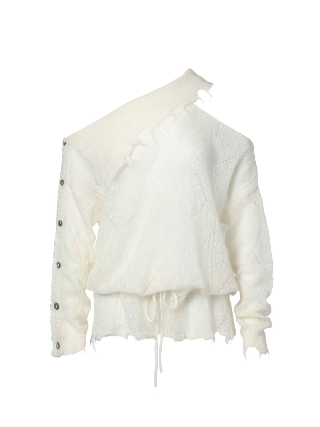 Asymmetric Off-Shoulder Mohair Knit Sweater Ivory White