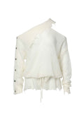 Asymmetric Off-Shoulder Mohair Knit Sweater Ivory White