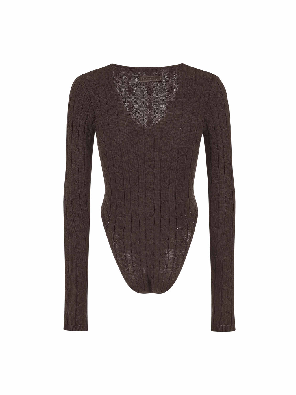 Cable Knit Zip-Up Bodysuit Espresso Brown