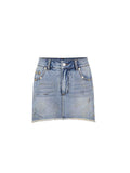 Studded Denim Mini Skirt Light Blue Wash