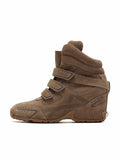 THETIS Triple-Strap Wedge Sneakers Khaki Brown