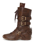 MEDEA Buckle Strap High Ankle Boxing Boots Cocoa Brown