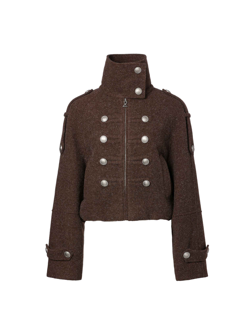 High-Neck Military Cropped Jacket Chocolate Brown