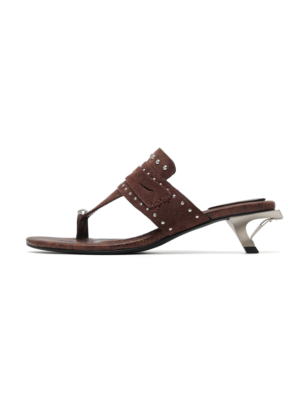 CARPO Studded Thong Opener Heel Sandals Chocolate Brown